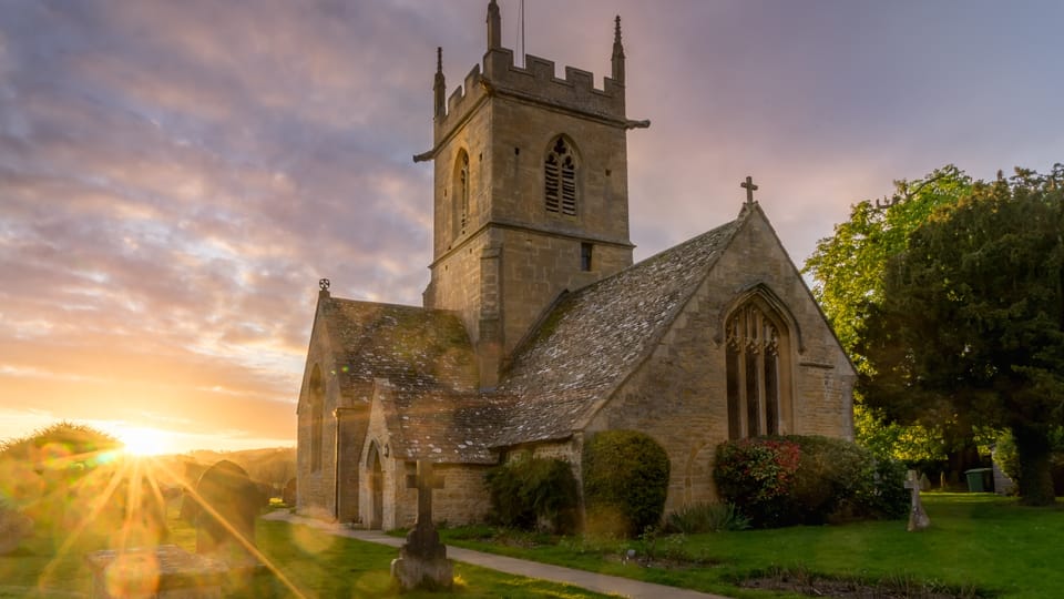 sunburst and church