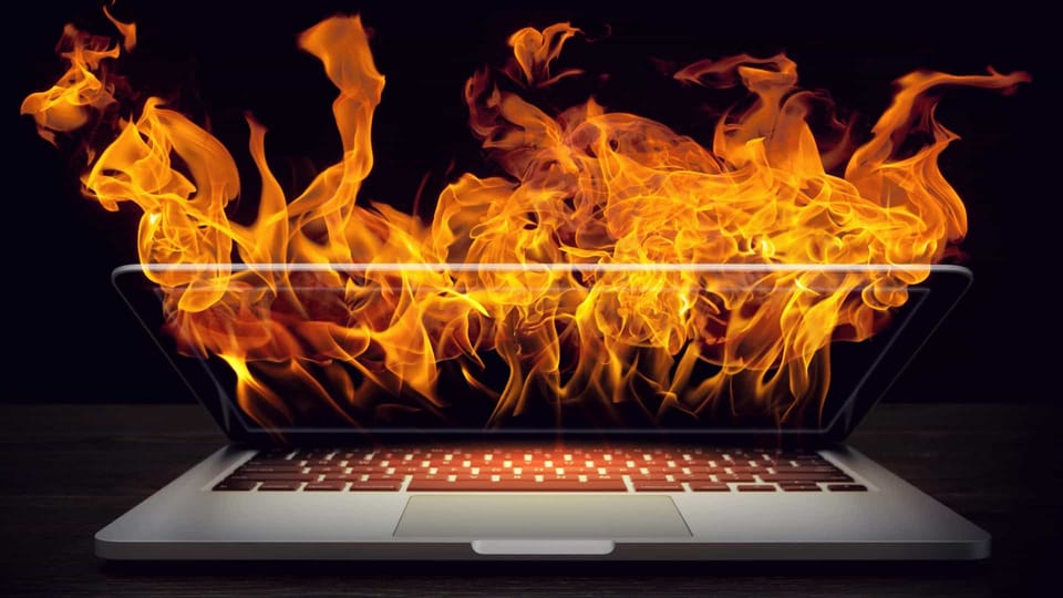 laptop on fire