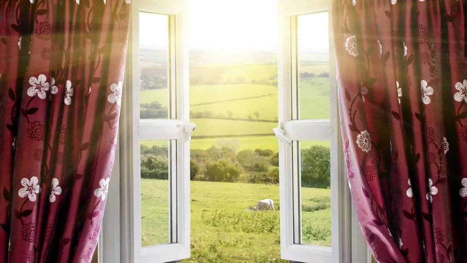 window looking into field